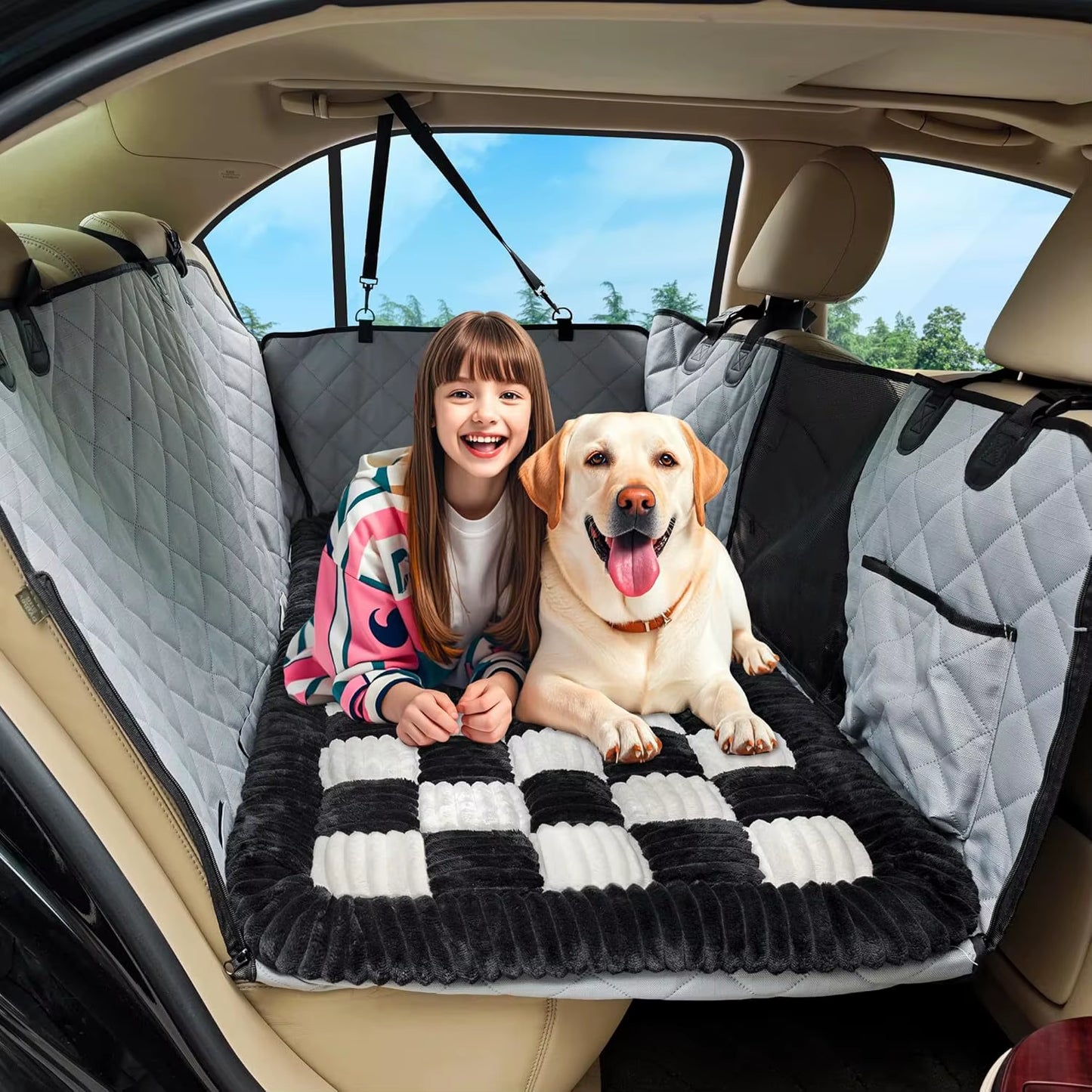 Winter Thick Seat Cushion, Plush Car Cushion, Pet Rear Seat Grid Dog Bed, Sleeping Fart Cushion, Medium-Sized Dog Special