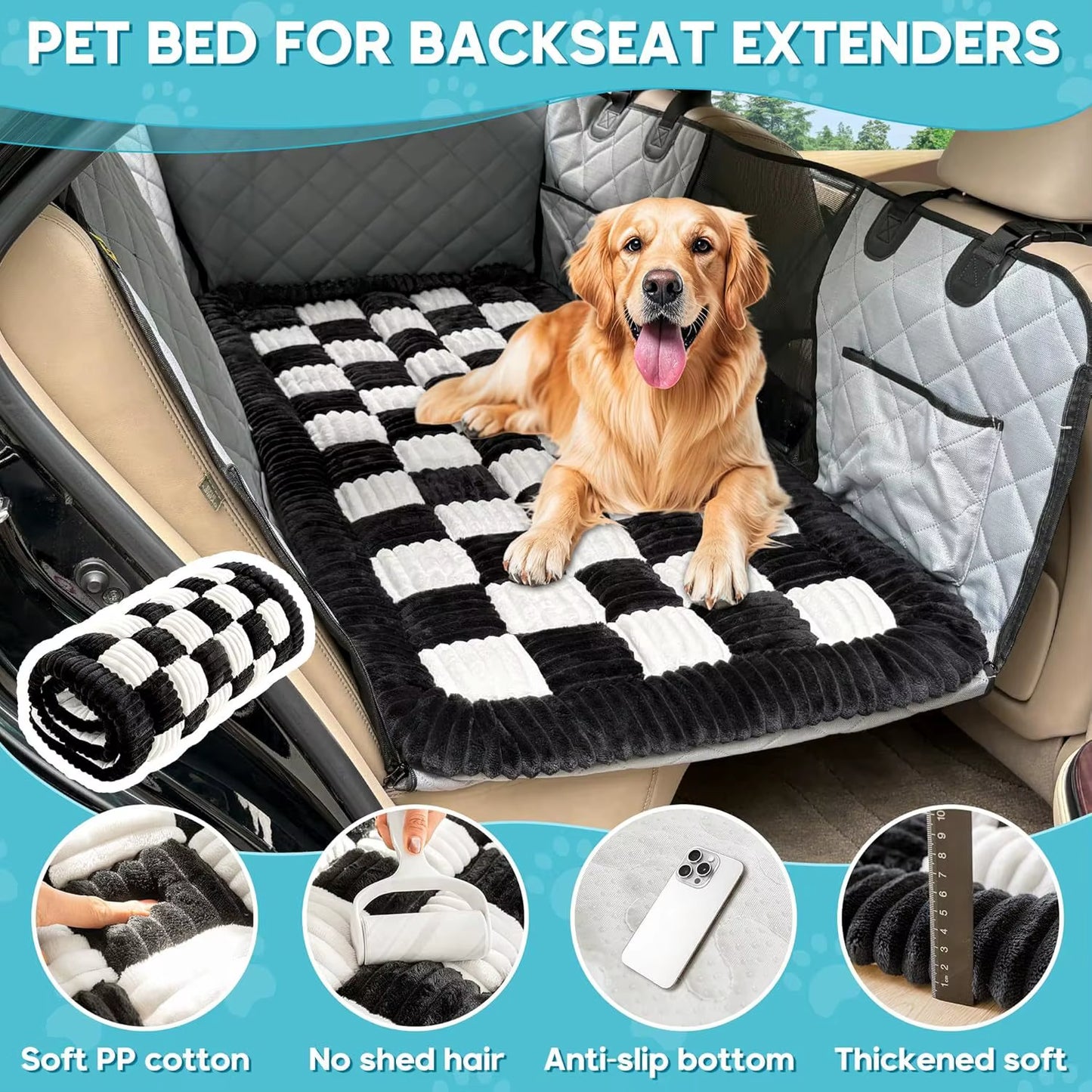 Winter Thick Seat Cushion, Plush Car Cushion, Pet Rear Seat Grid Dog Bed, Sleeping Fart Cushion, Medium-Sized Dog Special