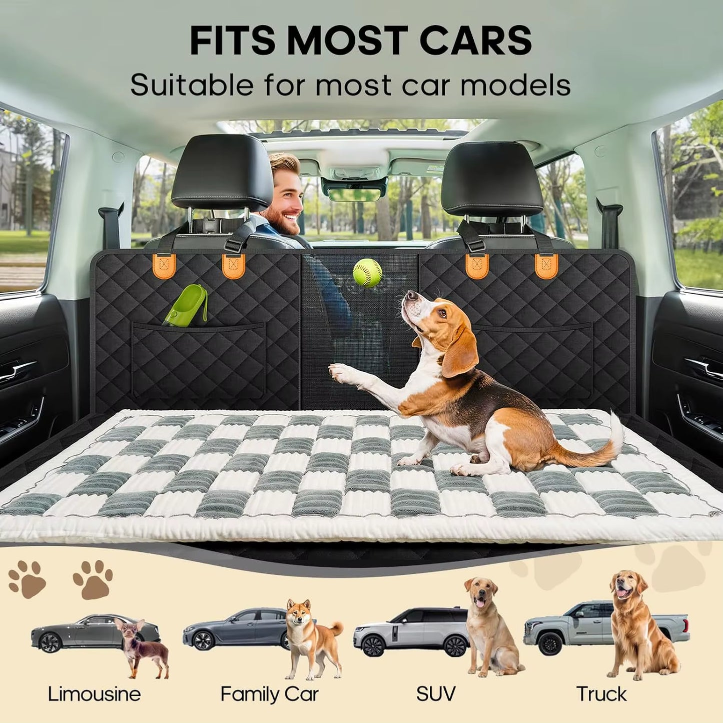 Winter Thick Seat Cushion, Plush Car Cushion, Pet Rear Seat Grid Dog Bed, Sleeping Fart Cushion, Medium-Sized Dog Special