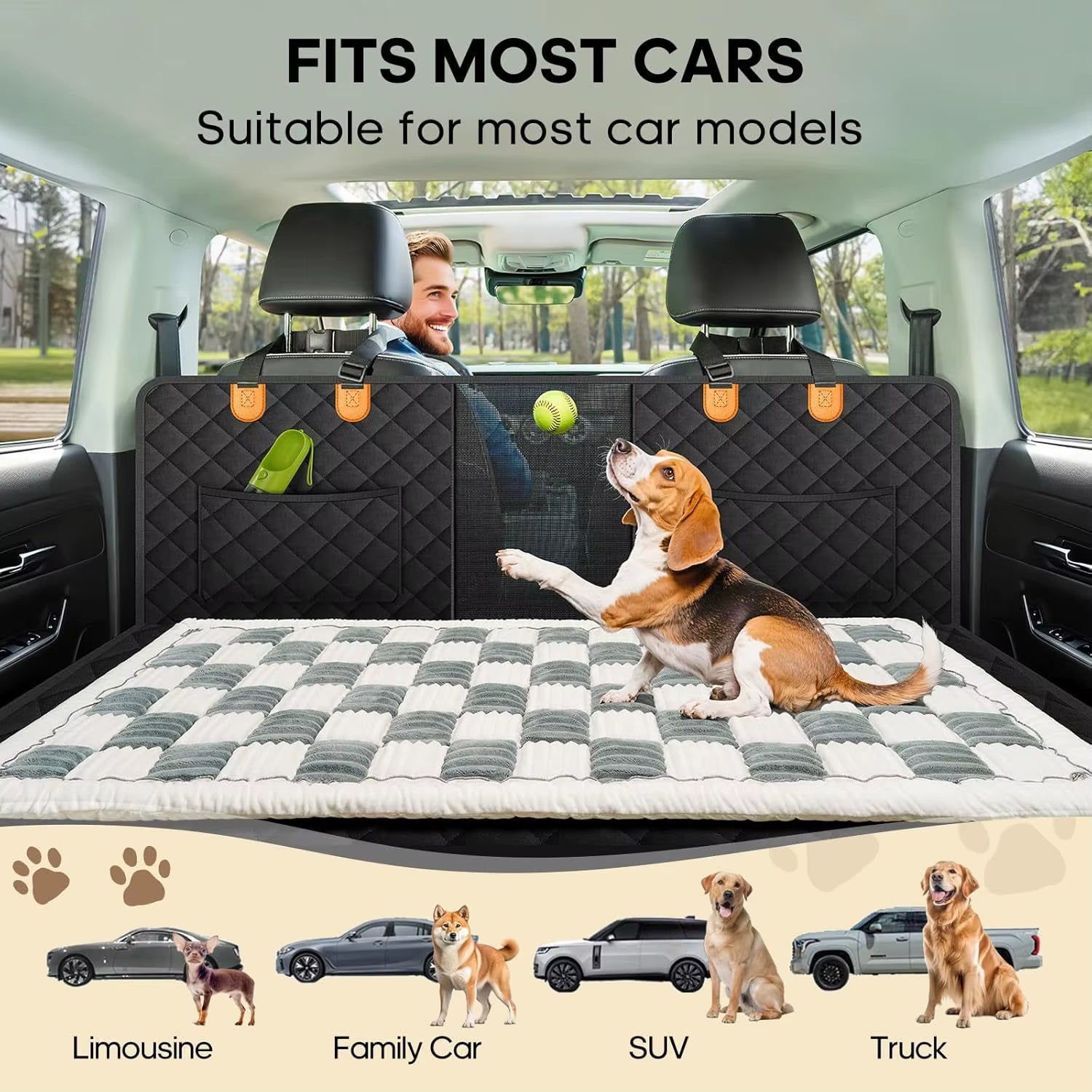 Winter Thick Seat Cushion, Plush Car Cushion, Pet Rear Seat Grid Dog Bed, Sleeping Fart Cushion, Medium-Sized Dog Special
