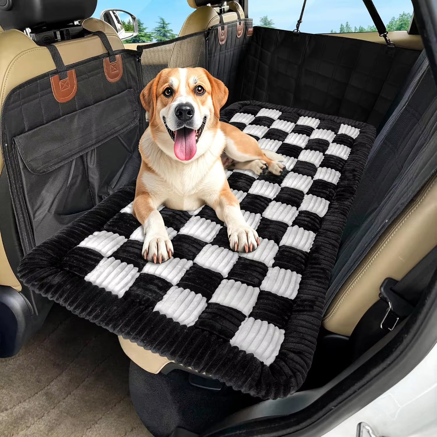 Winter Thick Seat Cushion, Plush Car Cushion, Pet Rear Seat Grid Dog Bed, Sleeping Fart Cushion, Medium-Sized Dog Special